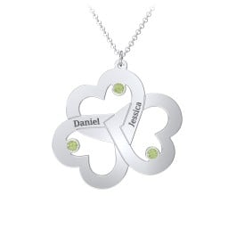 Engravable Three Heart Birthstone Necklace