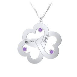Engravable Three Heart Birthstone Necklace