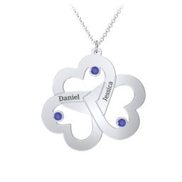 Engravable Three Heart Birthstone Necklace