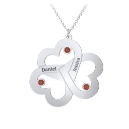 Engravable Three Heart Birthstone Necklace in 925 Sterling Silver with Garnet