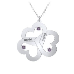 Engravable Three Heart Birthstone Necklace in 925 Sterling Silver with Alexandrite