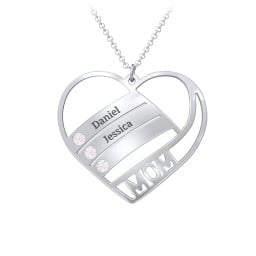 Engravable "Mom" Heart 2-5 Birthstone Necklace