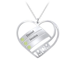 Engravable "Mom" Heart 2-5 Birthstone Necklace