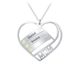 Engravable "Mom" Heart 2-5 Birthstone Necklace