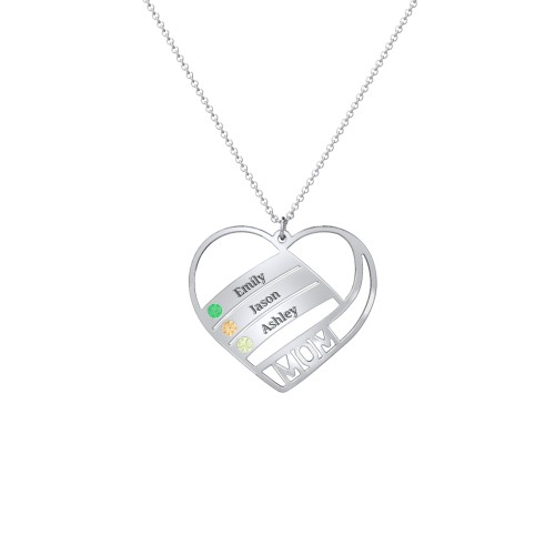Engravable "Mom" Heart 2-5 Birthstone Necklace