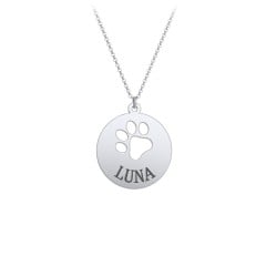 Engravable Pawprint Cutout Disc Necklace