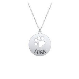 Engravable Pawprint Cutout Disc Necklace