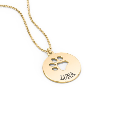 Engravable Pawprint Cutout Disc Necklace – 18K Gold Plated Silver