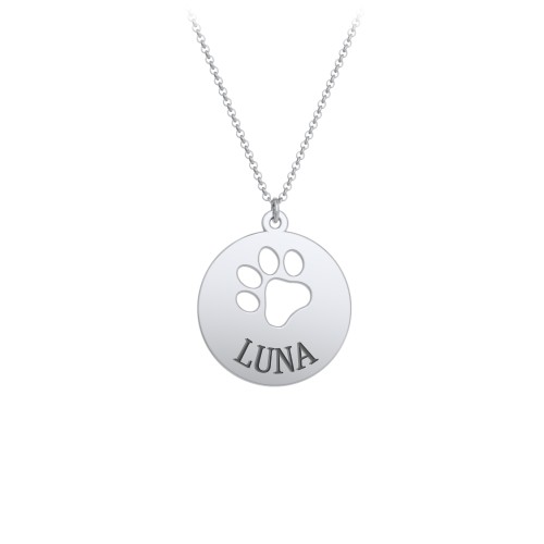 Engravable Pawprint Cutout Disc Necklace – Sterling Silver