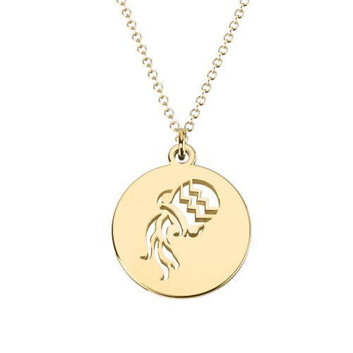 Aquarius Zodiac Sign Cutout Disc Necklace – 18K Gold Plated Silver