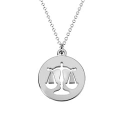 Libra Zodiac Sign Cutout Disc Necklace – Sterling Silver
