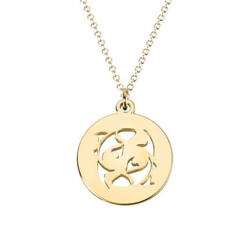 Pisces Zodiac Sign Cutout Disc Necklace – 18K Gold Plated Silver