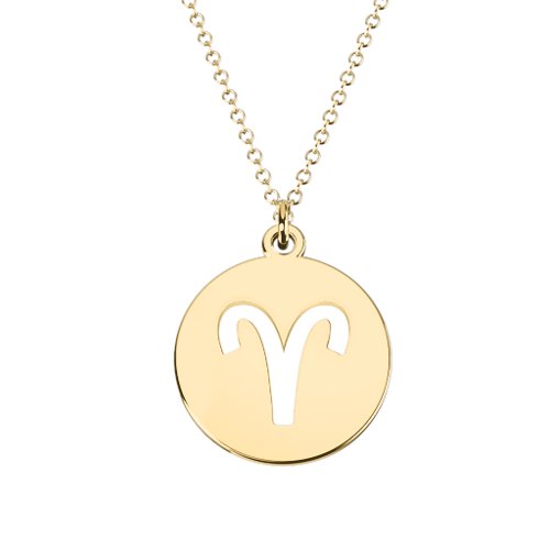 Aries Zodiac Symbol Cutout Disc Necklace – 18K Gold Plated Silver