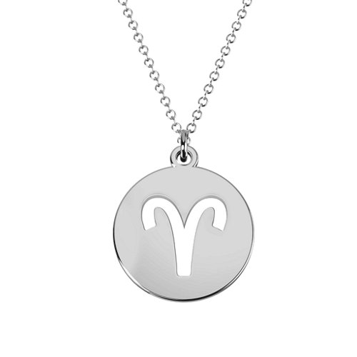 Aries Zodiac Symbol Cutout Disc Necklace – Sterling Silver
