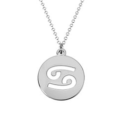 Cancer Zodiac Symbol Cutout Disc Necklace – Sterling Silver