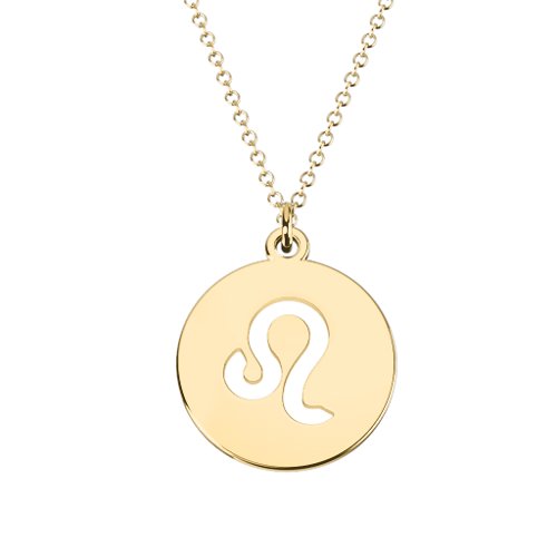 Leo Zodiac Symbol Cutout Disc Necklace – 18K Gold Plated Silver
