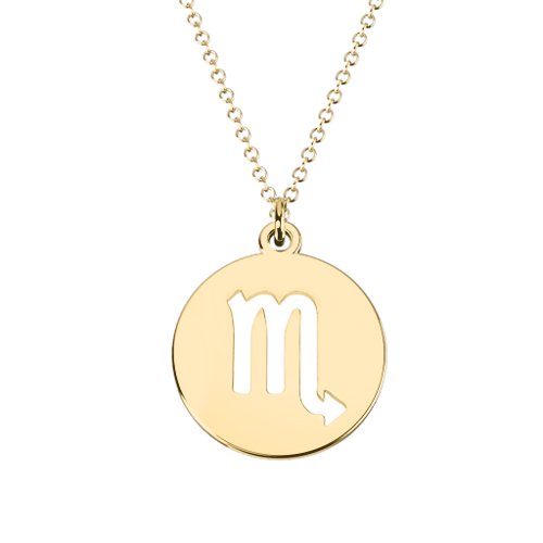 Scorpio Zodiac Symbol Cutout Disc Necklace – 18K Gold Plated Silver