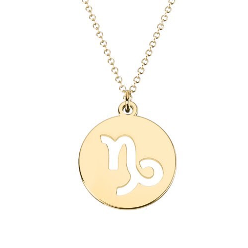 Capricorn Zodiac Symbol Cutout Disc Necklace – 18K Gold Plated Silver