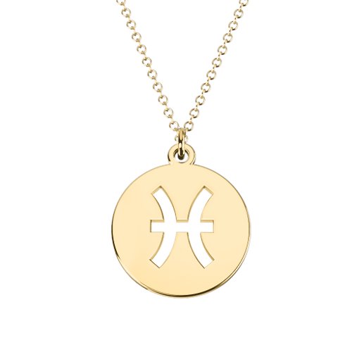 Pisces Zodiac Symbol Cutout Disc Necklace – 18K Gold Plated Silver