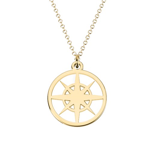 Compass Cutout Disc Necklace – 9kt Yellow Gold