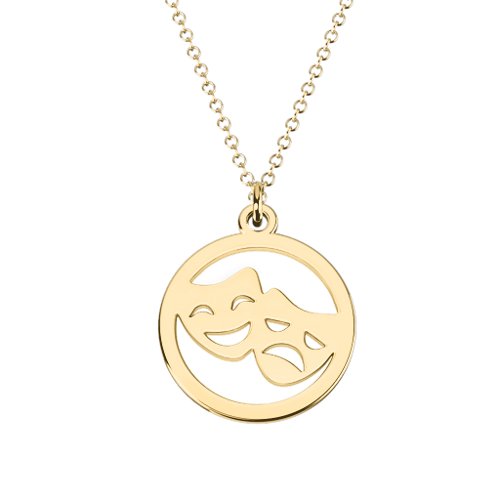 Theatre Mask Cutout Disc Necklace – 9kt Yellow Gold