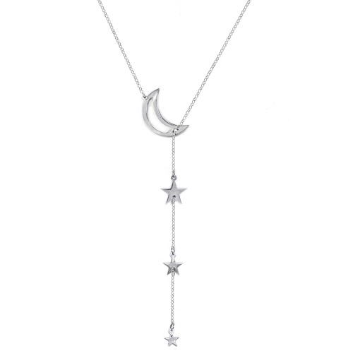 Lariat with Moon and Star Charms – Sterling Silver