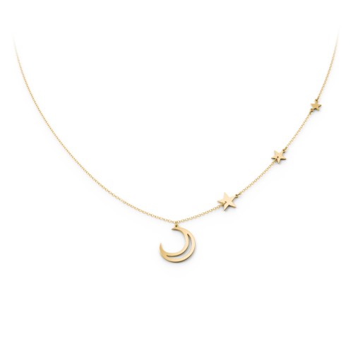 Moon and Stars Charmed Necklace – 9kt Yellow Gold