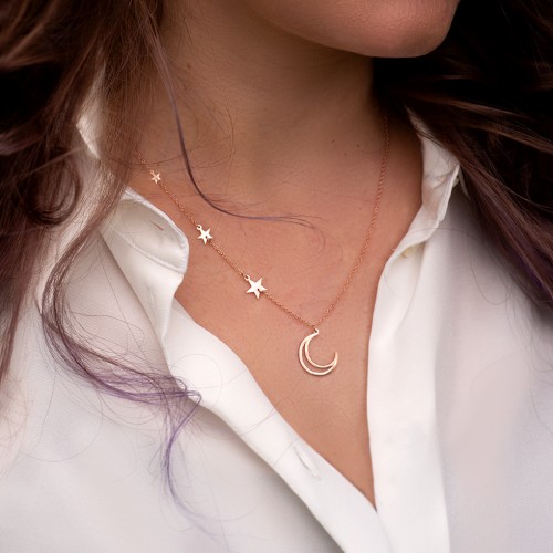 Moon and Stars Charmed Necklace – Sterling Silver