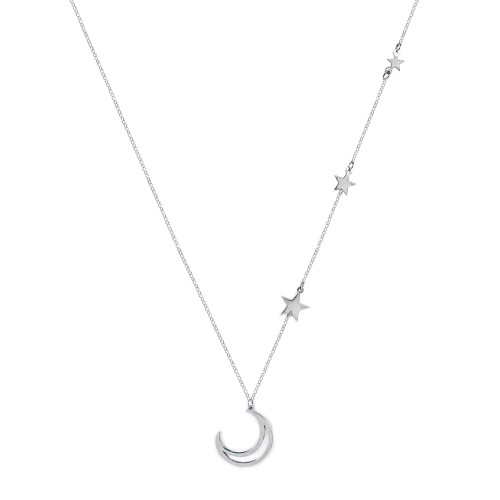 Moon and Stars Charmed Necklace – Sterling Silver