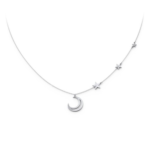 Moon and Stars Charmed Necklace – Sterling Silver