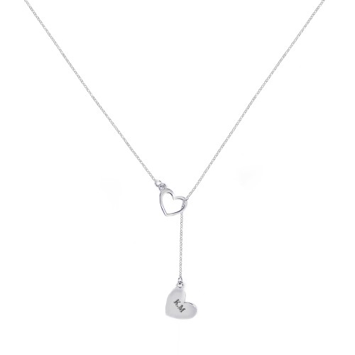 Engravable Double Heart Lariat – Sterling Silver