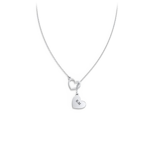 Engravable Double Heart Lariat – Sterling Silver