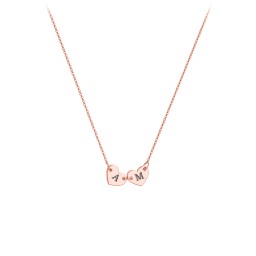 Engravable Initial 2 Heart Necklace in 9K Solid Rose Gold