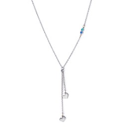 Lariat with Heart Charms and Gemstones in 925 Sterling Silver with Mint Premium Zirconia and Blue Sapphire