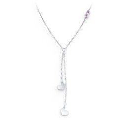Lariat with Heart Charms and Gemstones in 925 Sterling Silver with Amethyst