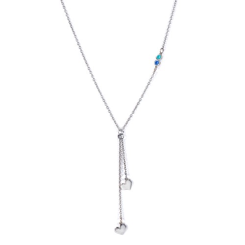 Lariat with Heart Charms and Gemstones – Sterling Silver with Blue Topaz