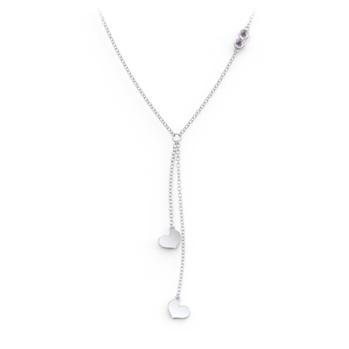 Lariat with Heart Charms and Gemstones – Sterling Silver with Alexandrite
