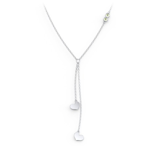 Lariat with Heart Charms and Gemstones – Sterling Silver with Peridot