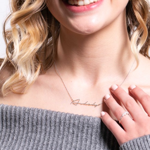 Personalised Signature Name Necklace – 18K Gold Plated Silver