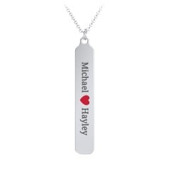 Engravable Long Tag Necklace with Cold Enamel Heart