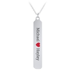 Engravable Long Tag Necklace with Cold Enamel Heart in 925 Sterling Silver