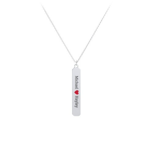 Engravable Long Tag Necklace with Cold Enamel Heart – Sterling Silver