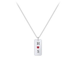 Initial Tag Necklace with Cold Enamel Heart in 925 Sterling Silver