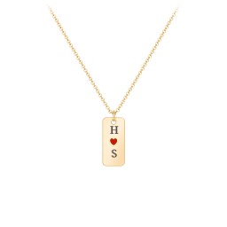 Initial Tag Necklace with Cold Enamel Heart in 9K Solid Yellow Gold