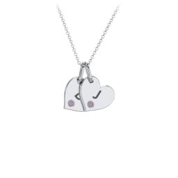 Engravable 2 Sideways Hearts Necklace with Birthstone