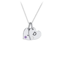 Engravable 2 Sideways Hearts Necklace with Birthstone