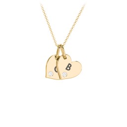 Engravable 2 Sideways Hearts Necklace with Birthstone in 18K Gold Plated Silver with Diamond