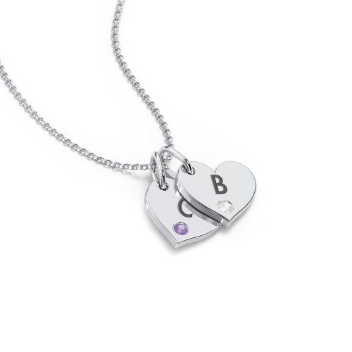 Engravable 2 Sideways Hearts Necklace with Birthstone