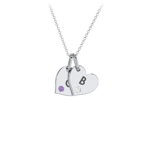 Engravable 2 Sideways Hearts Necklace with Birthstone
