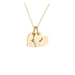 Engravable 2 Sideways Hearts Necklace with Birthstone in 18K Gold Plated Silver with Aquamarine